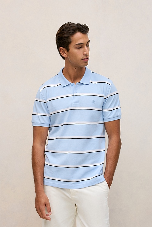 Cotton Pique Double Stripe Polo Cotton Pique Double Stripe Polo