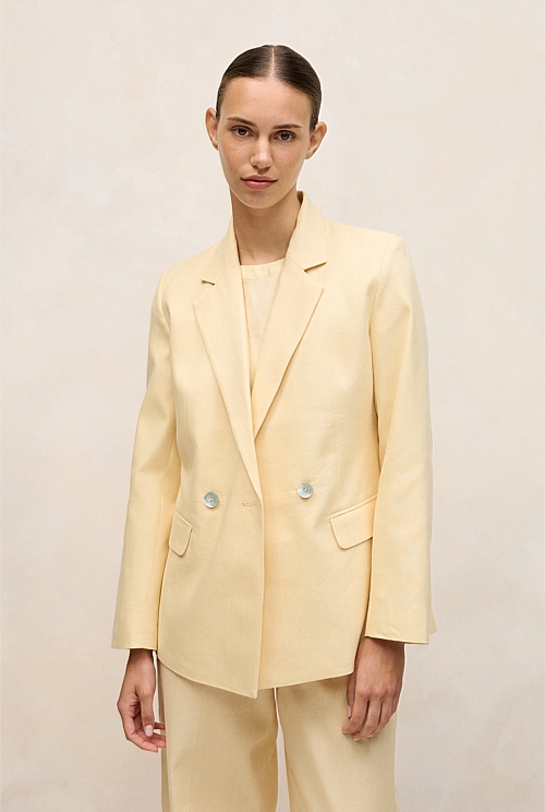 Linen Cotton Herringbone Double Breasted Blazer Linen Cotton Herringbone Double Breasted Blazer