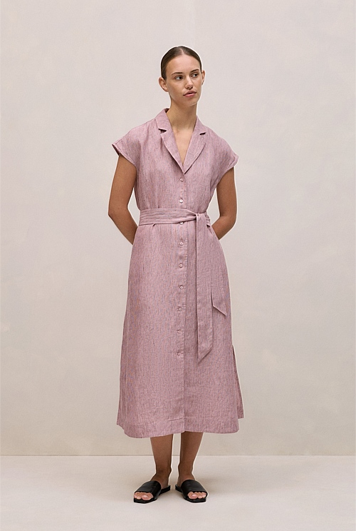 Linen End On End Stripe Shirt Dress Linen End On End Stripe Shirt Dress