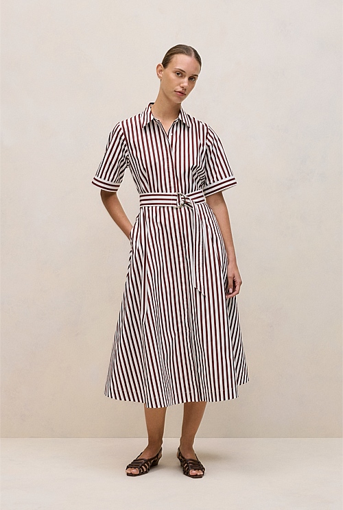 Poplin Stripe Belted Dress Poplin Stripe Belted Dress