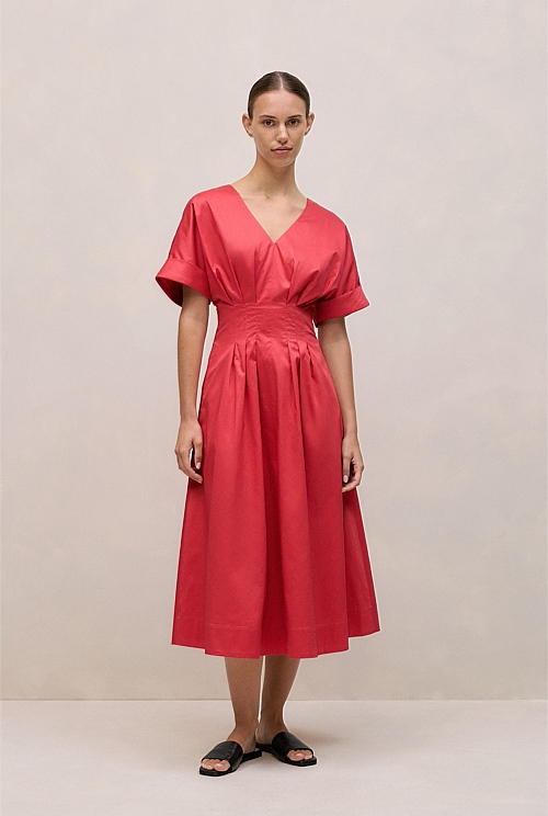 Cotton Sateen Pleat Waist Dress Cotton Sateen Pleat Waist Dress