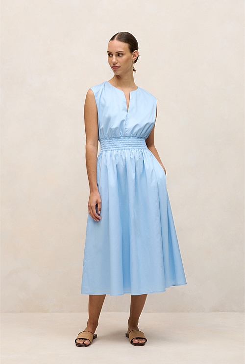 Cotton Sateen Shirred Waist Dress Cotton Sateen Shirred Waist Dress