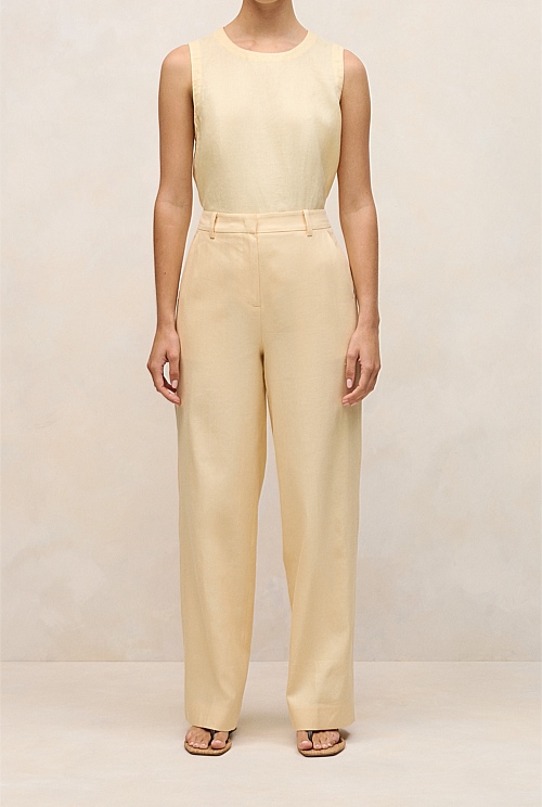 Linen Cotton Herringbone Tailored Wide Leg Pant Linen Cotton Herringbone Tailored Wide Leg Pant