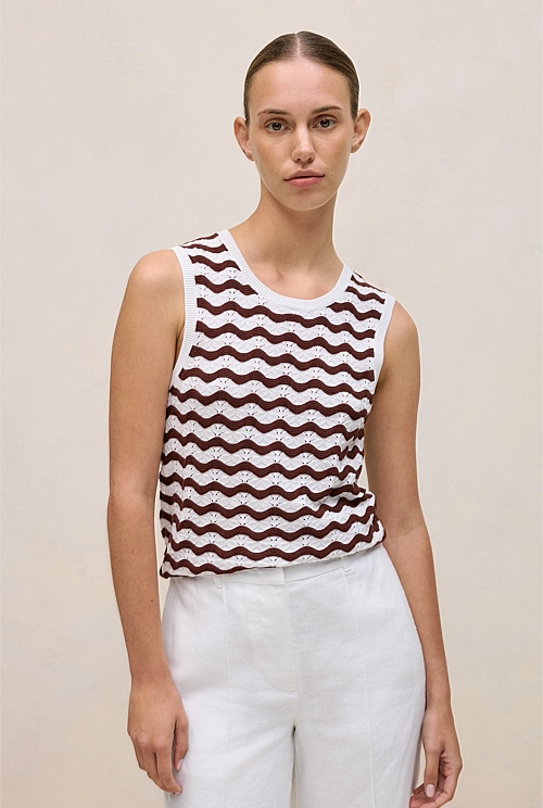 Cotton Pointelle Wave Stripe Tank Cotton Pointelle Wave Stripe Tank