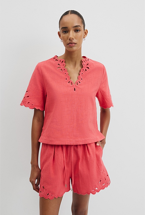 Cutwork Short Sleeve Popover Cutwork Short Sleeve Popover