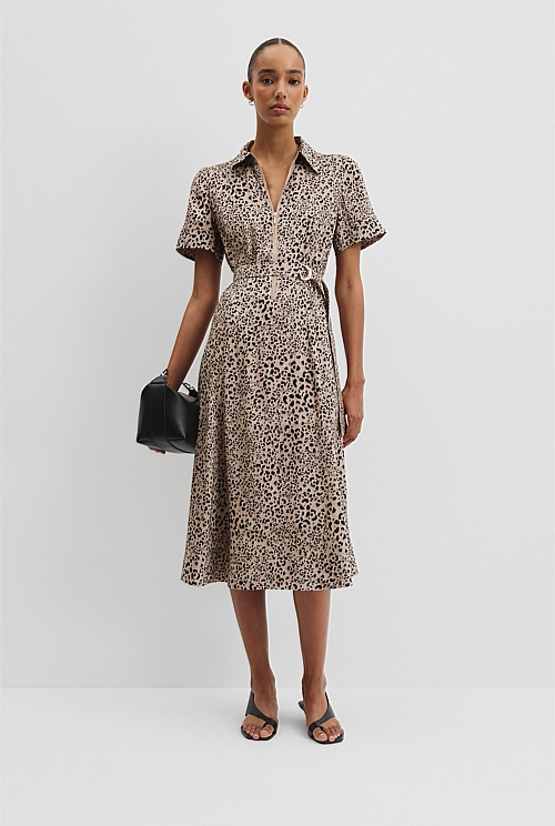 Organically Grown Linen Blend Print Drop Waist Shirt Dress Organically Grown Linen Blend Print Drop Waist Shirt Dress
