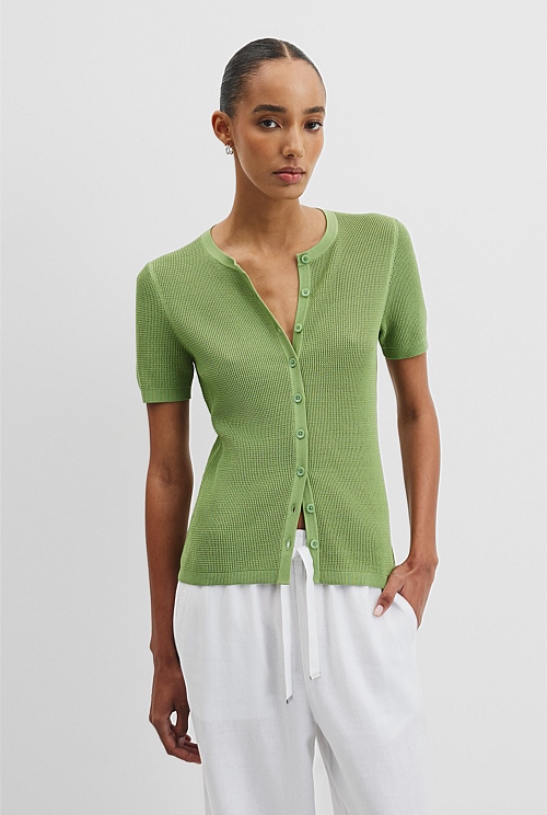 Waffle Short Sleeve Button Knit Waffle Short Sleeve Button Knit