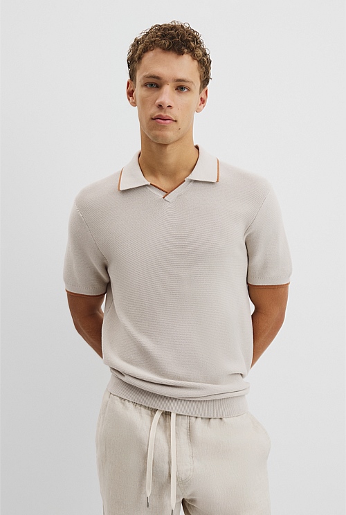 Australian Cotton V-Neck Knit Polo Australian Cotton V-Neck Knit Polo