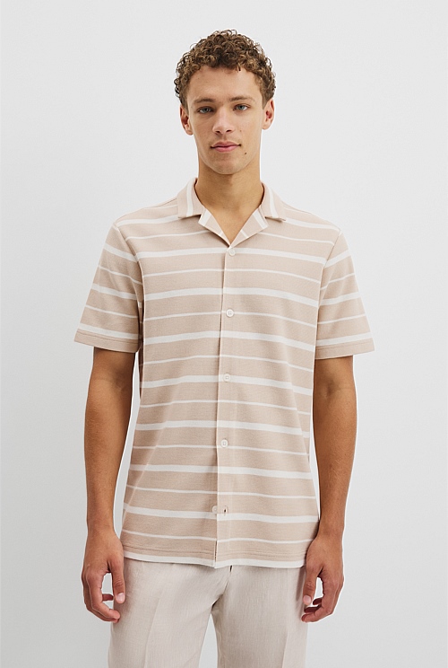 Textured Short Sleeve Cuban Stripe Shirt Textured Short Sleeve Cuban Stripe Shirt