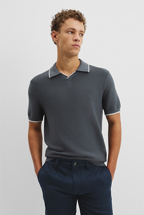 Australian Cotton V-Neck Knit Polo Australian Cotton V-Neck Knit Polo