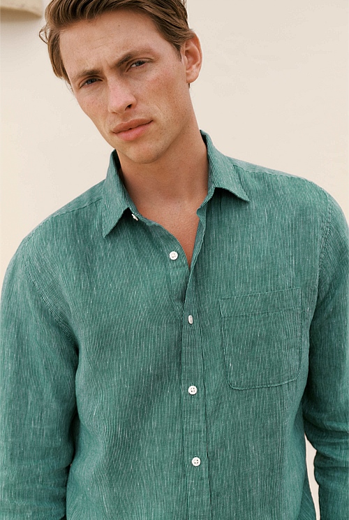 Regular Fit Linen Fine Stripe Shirt Regular Fit Linen Fine Stripe Shirt
