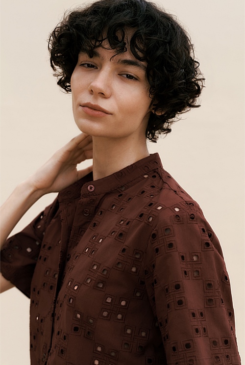 Cotton Geo Cutwork Short Sleeve Shirt Cotton Geo Cutwork Short Sleeve Shirt