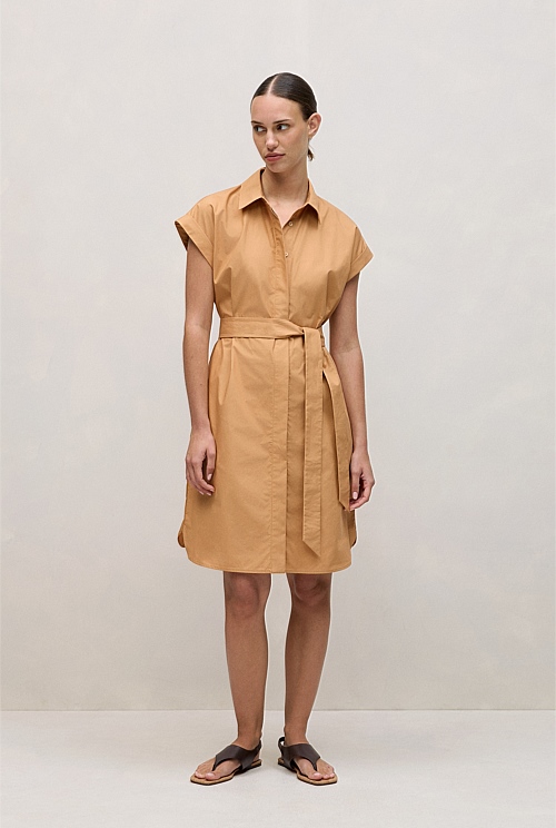 Cotton Poplin Cap Sleeve Shirt Dress Cotton Poplin Cap Sleeve Shirt Dress