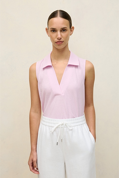 Linen Cotton Knit Collared Tank Linen Cotton Knit Collared Tank