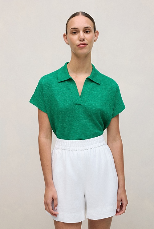 Linen Cotton Relaxed Knit Polo Linen Cotton Relaxed Knit Polo