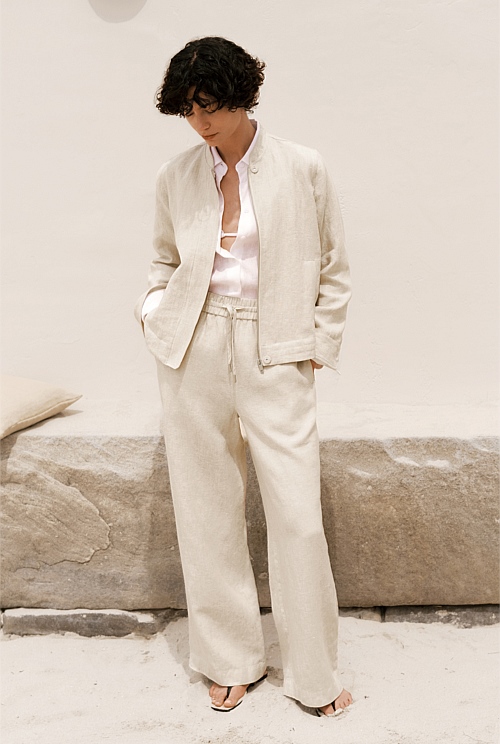 Yarn Dyed Linen Drawcord Wide Leg Pant Yarn Dyed Linen Drawcord Wide Leg Pant