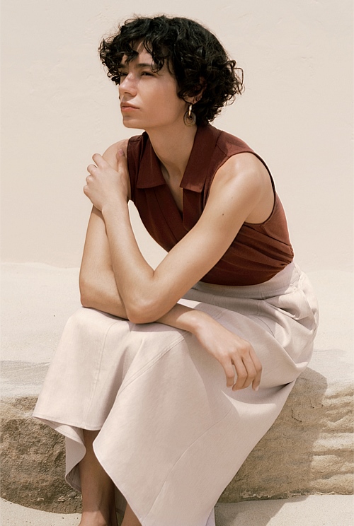 Linen Cotton Knit Collared Tank Linen Cotton Knit Collared Tank