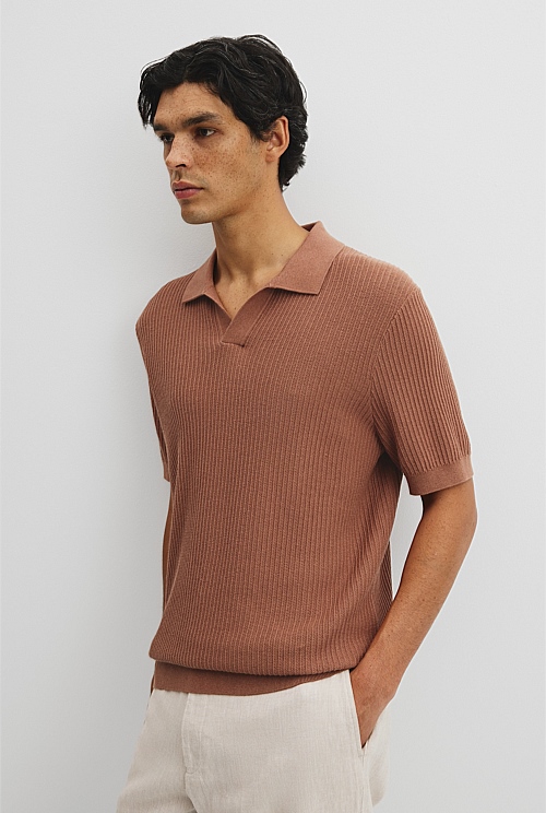 Short Sleeve Cotton Linen Knit Polo Short Sleeve Cotton Linen Knit Polo