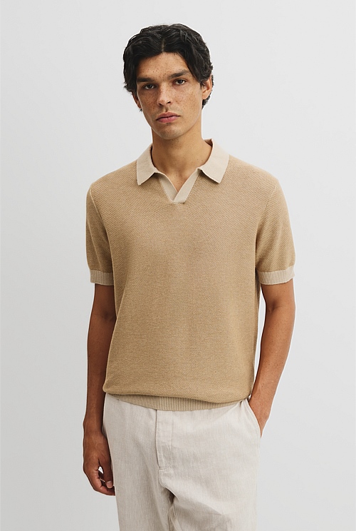 Linen Cotton Honeycomb Knit Polo Linen Cotton Honeycomb Knit Polo