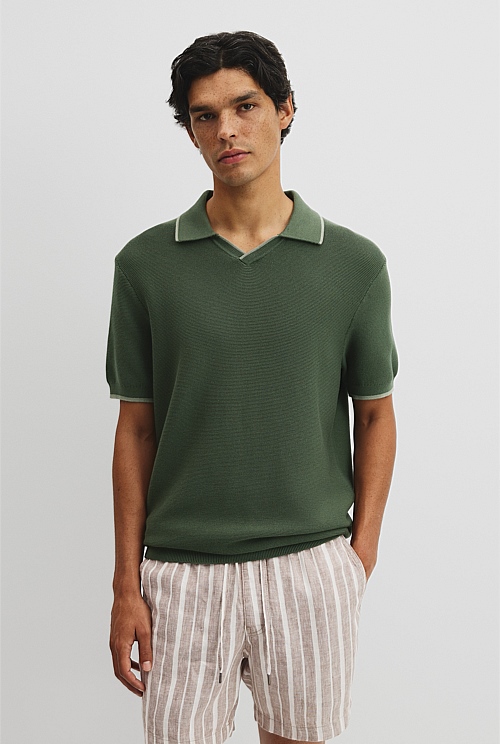 Australian Cotton V-Neck Knit Polo Australian Cotton V-Neck Knit Polo
