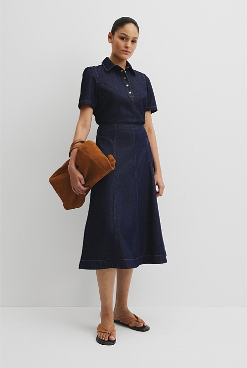 Panel Denim Midi Skirt Panel Denim Midi Skirt