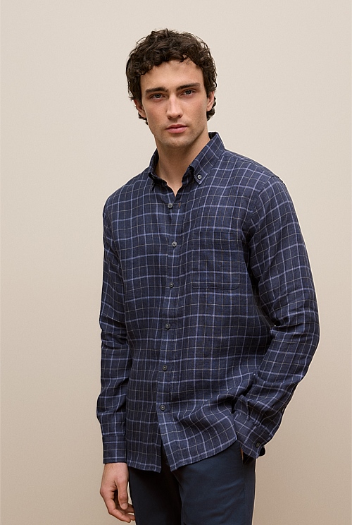 Regular Fit Linen Fine Check Shirt Regular Fit Linen Fine Check Shirt