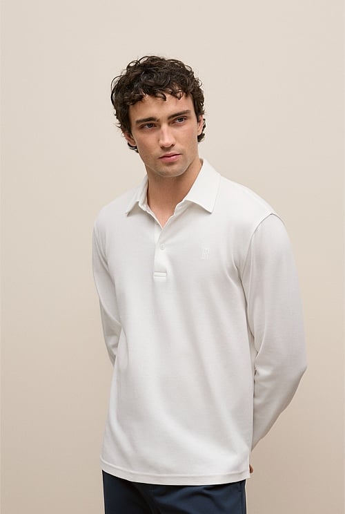 Micro Pique Monogram Long Sleeve Polo Micro Pique Monogram Long Sleeve Polo