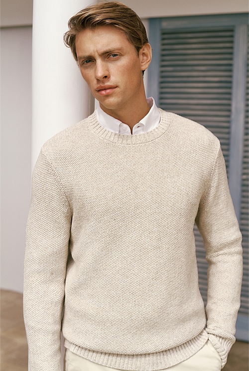 Linen Cotton Texture Knit Crew Linen Cotton Texture Knit Crew