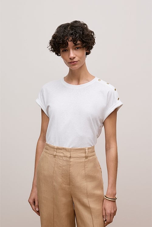 Linen Cotton Button Detail T-shirt Linen Cotton Button Detail T-shirt