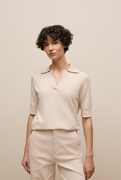 Cotton Cashmere Half Sleeve Polo Cotton Cashmere Half Sleeve Polo