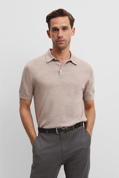 Australian Merino Short Sleeve Button Knit Polo Australian Merino Short Sleeve Button Knit Polo