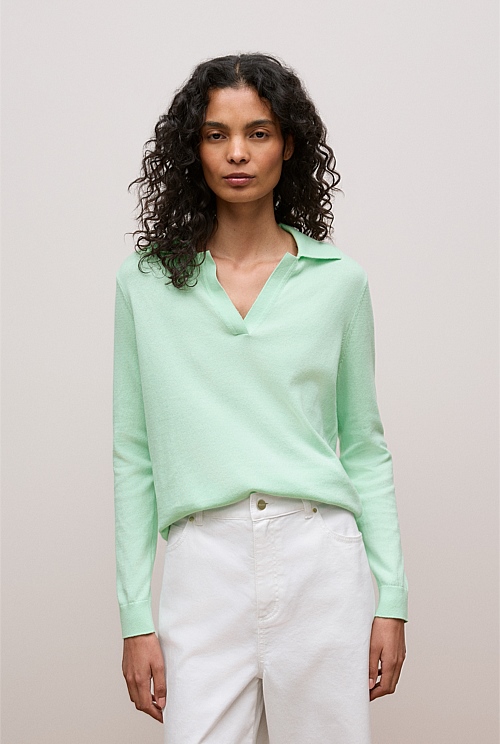 Cotton Cashmere Long Sleeve Polo Cotton Cashmere Long Sleeve Polo