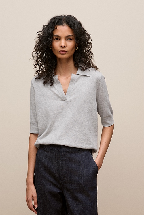 Cotton Cashmere Half Sleeve Polo Cotton Cashmere Half Sleeve Polo