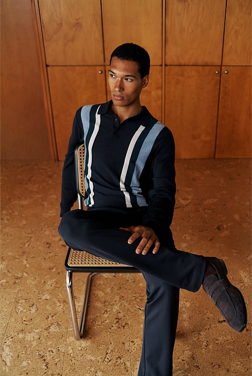 Merino Graphic Stripe Long Sleeve Polo Merino Graphic Stripe Long Sleeve Polo