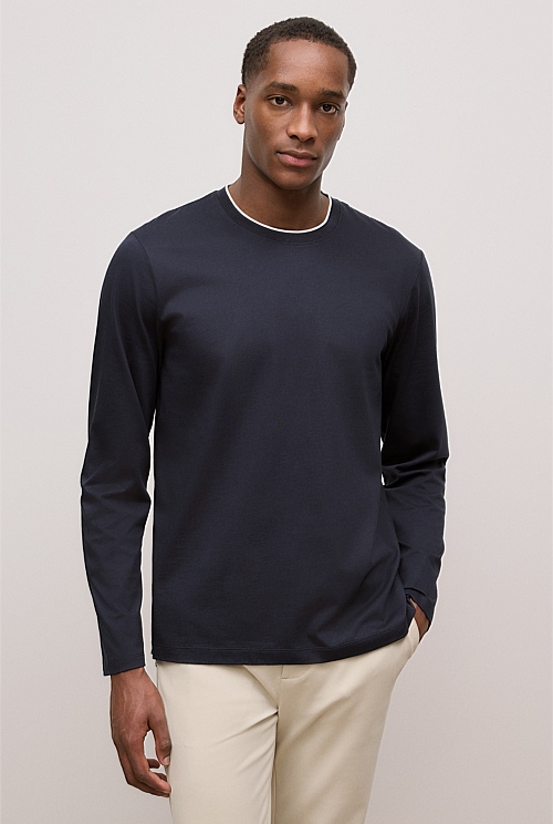 Mercerised Cotton Tipped Long Sleeve T-shirt Mercerised Cotton Tipped Long Sleeve T-shirt
