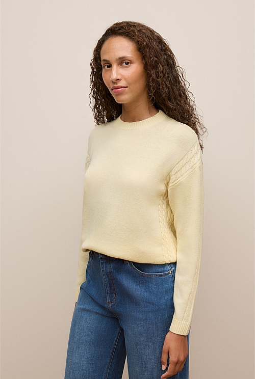 Wool Cashmere Cable Detail Crew Wool Cashmere Cable Detail Crew