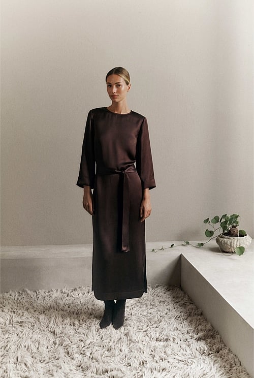 Satin Belted Column Dress Satin Belted Column Dress