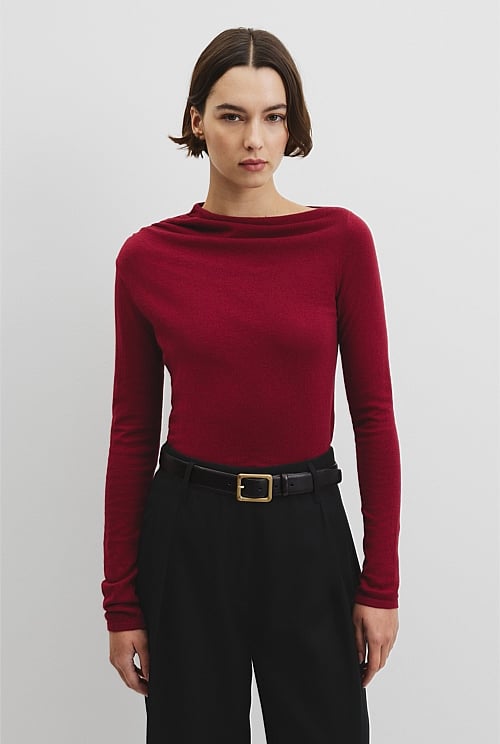 Merino Wool Blend Drape Neck Knit Merino Wool Blend Drape Neck Knit