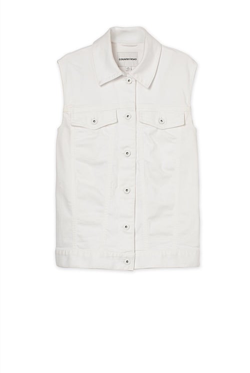 Sleeveless White Denim Vest