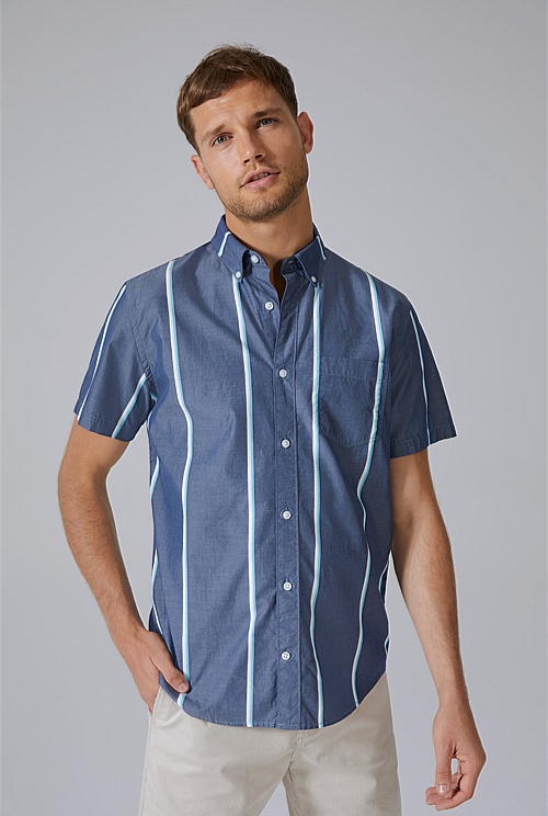 Navy Regular Double Stripe Shirt - Casual Shirts | Outlet
