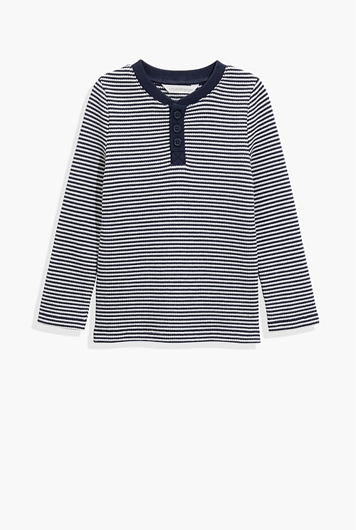 Organically Grown Cotton Stripe Waffle Henley