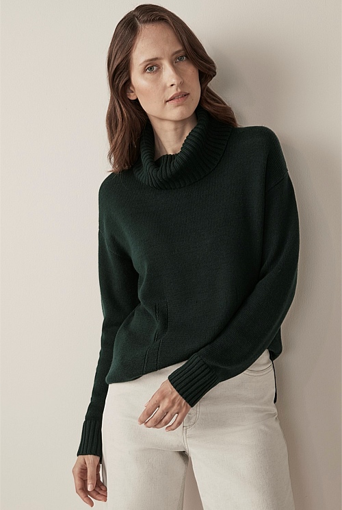 Merino Stitch Detail Roll Neck Merino Stitch Detail Roll Neck