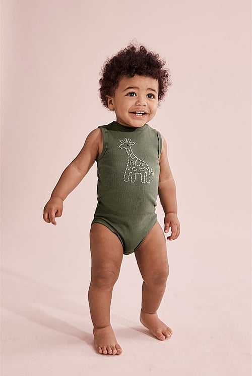 Organically Grown Cotton Giraffe Rib Bodysuit Organically Grown Cotton Giraffe Rib Bodysuit