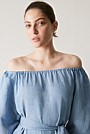 Yarn Dyed Linen Blend Boat Neck Blouse