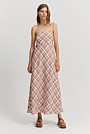 Organically Grown Linen Check Strapless Dress