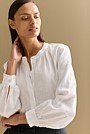 Linen Collarless Blouson Sleeve Blouse