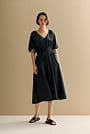 Cotton Sateen Shirred Waist Dress