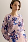 Silk Floral Collarless Raglan Blouse