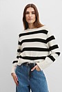 Organically Grown Cotton Blend Stripe Crop Crew Neck Knit