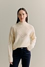 Wool Cotton Textured Mock Neck Pullover